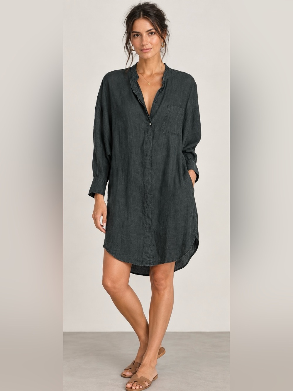 James Perse Dolman Shirt Dress Linen Size 0